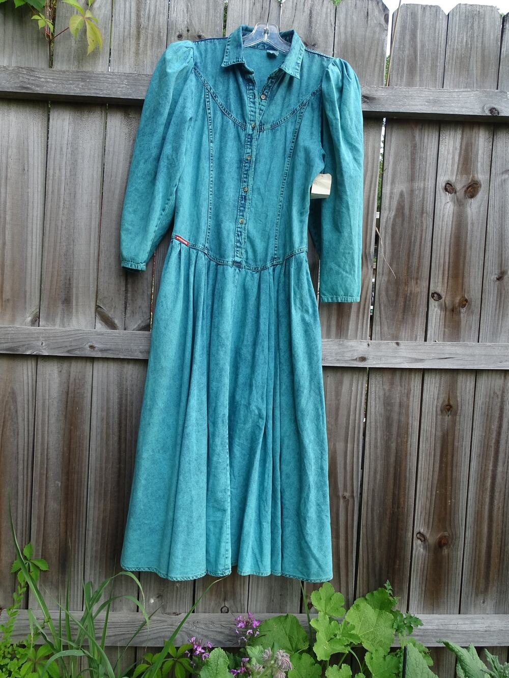 Vintage 80s Denim Western Shirt Dress NWT Blue Cotton Maxi 9 Deadstock
